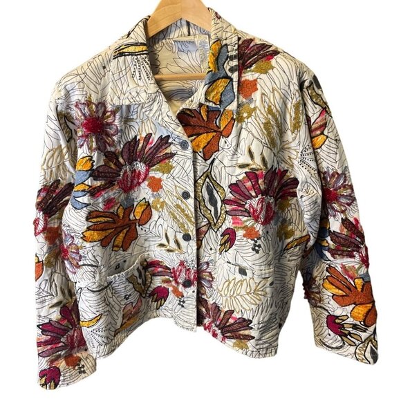 Chico's Garden Bloom Roadster Embroidered Denim Jacket Sz XL - Picture 1 of 12